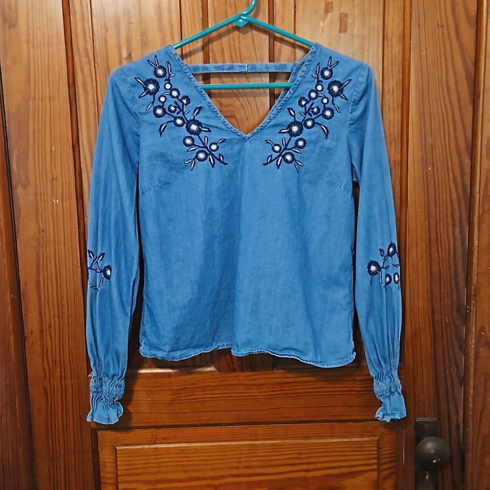 Charlotte Russe Denim Embroidered Top